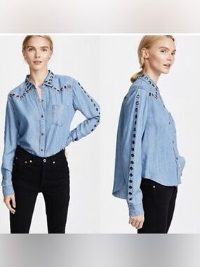 Rails Clayton Raw Hem Grommet Denim Shirt